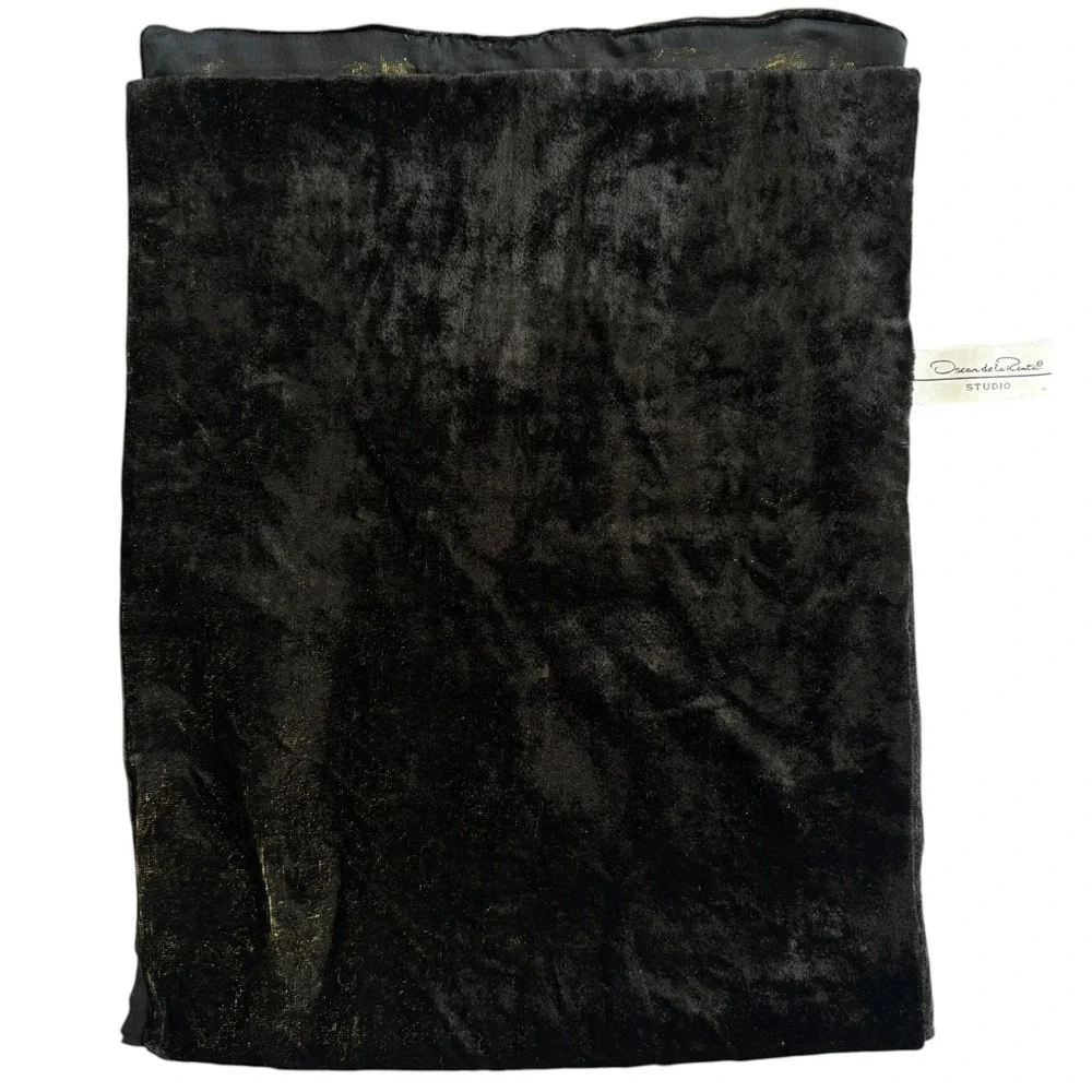Oscar de la Renta Studio Evening Scarf Unisex Black Velvet Gold Metallic Formal